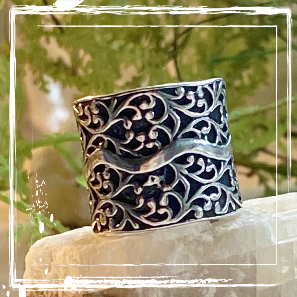 Retired Silpada Sterling Silver 925 Wide Band Ring Vine Scroll Design Israel